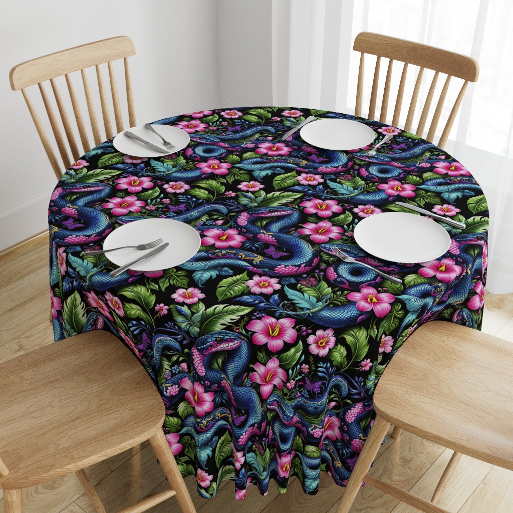  Tropical snakes and flowers - Chinese New Year 2025 seamless floral - 385 1 Round Tablecloth