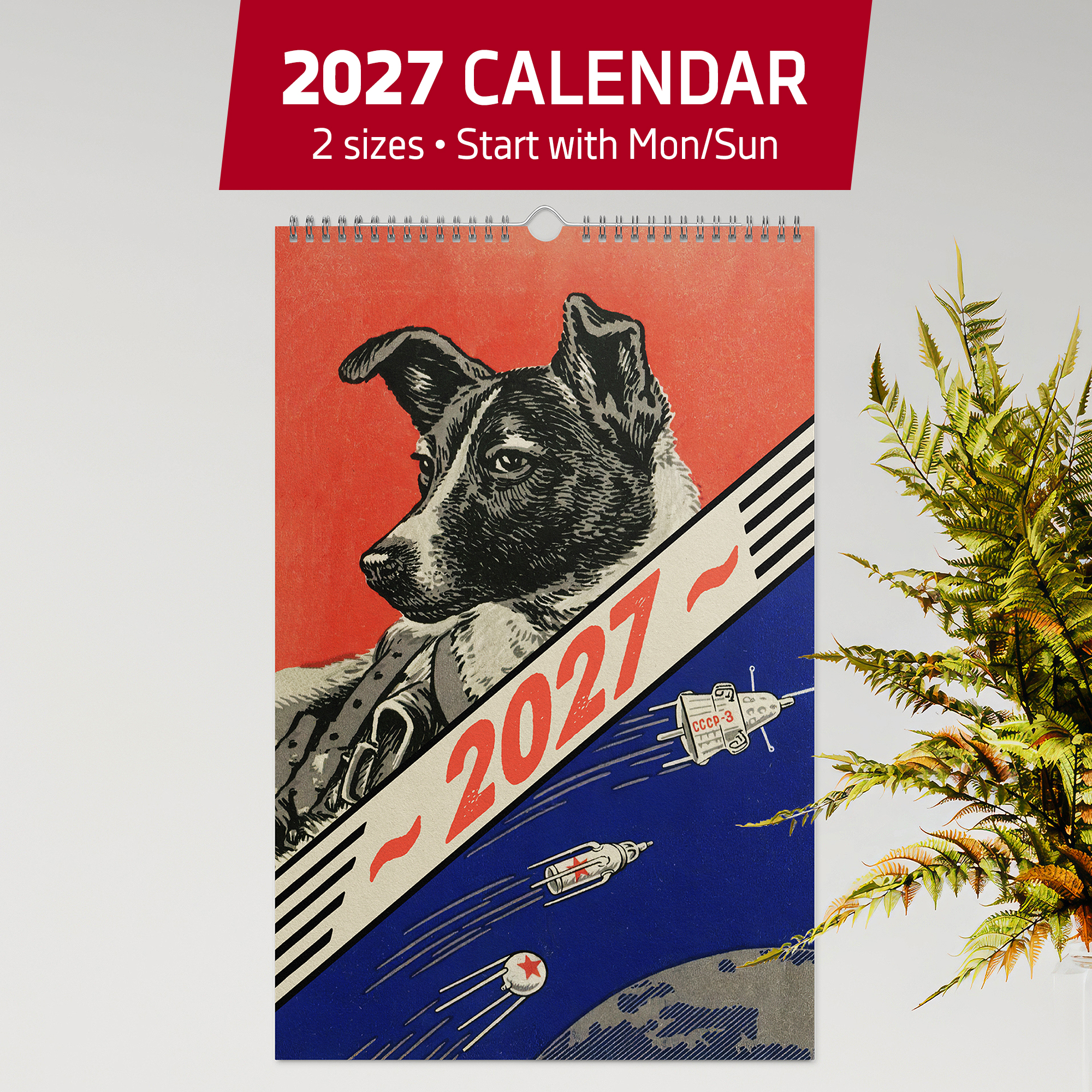 2027 Soviet space Calendar — Retro Sci-Fi Wall Calendar with USSR Space Art