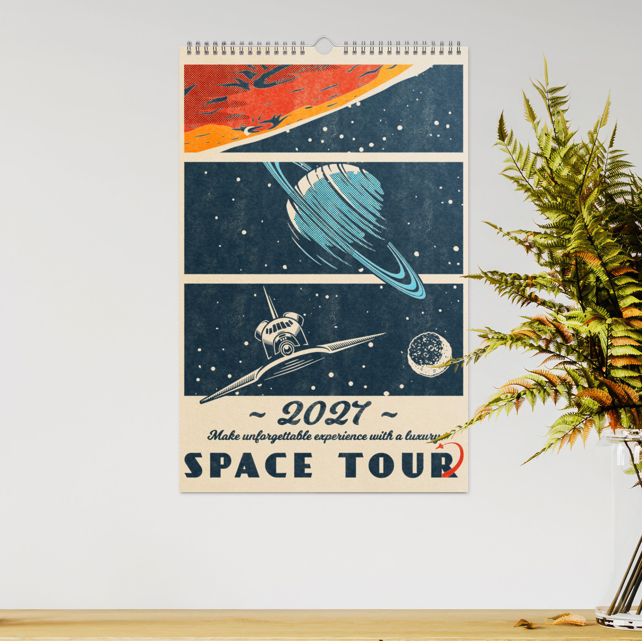 2027 Space Calendar – Retro Sci-Fi Wall Calendar with Vintage Space Art