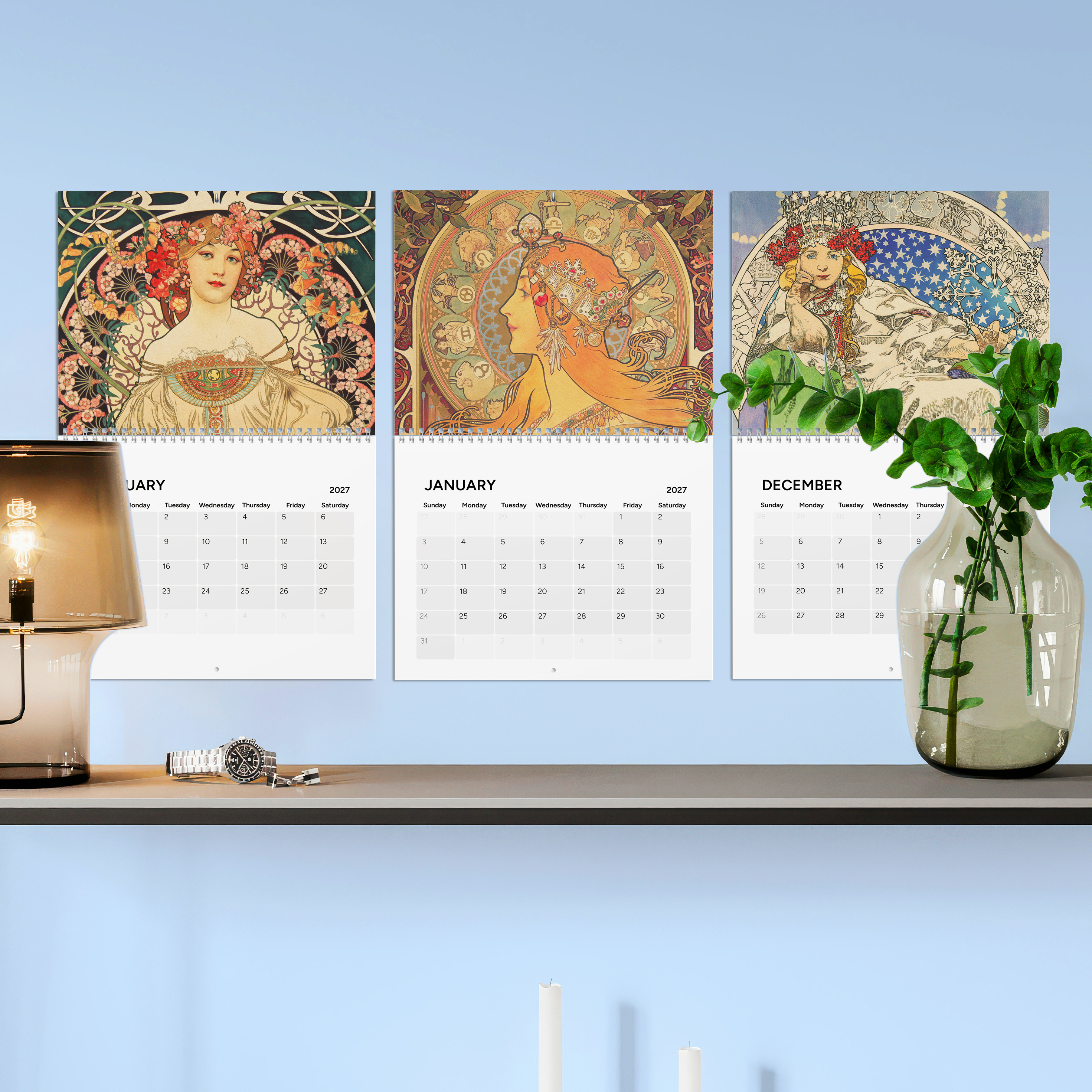 Calendar 2027 Art Nouveau – Alphonse Mucha wall calendar