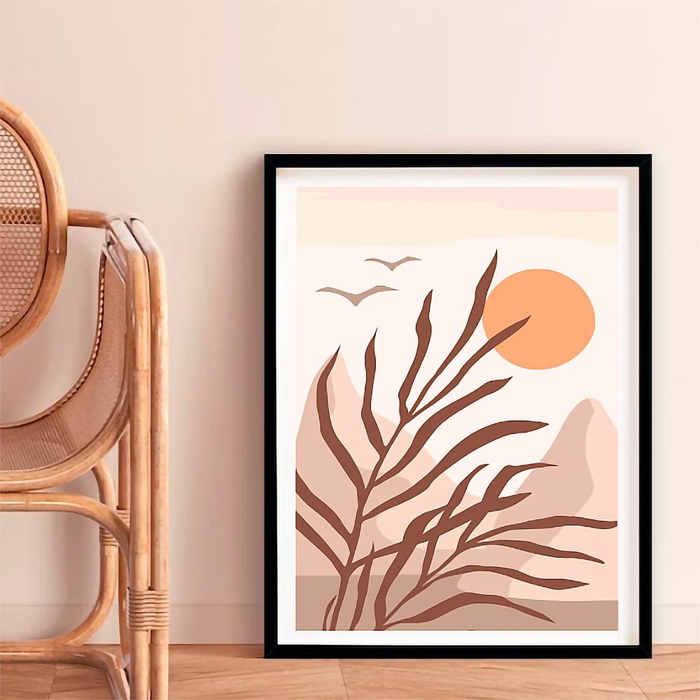 Sunset In The Mountains. Morocco - boho travel pastel vector minimalist poster Art Print