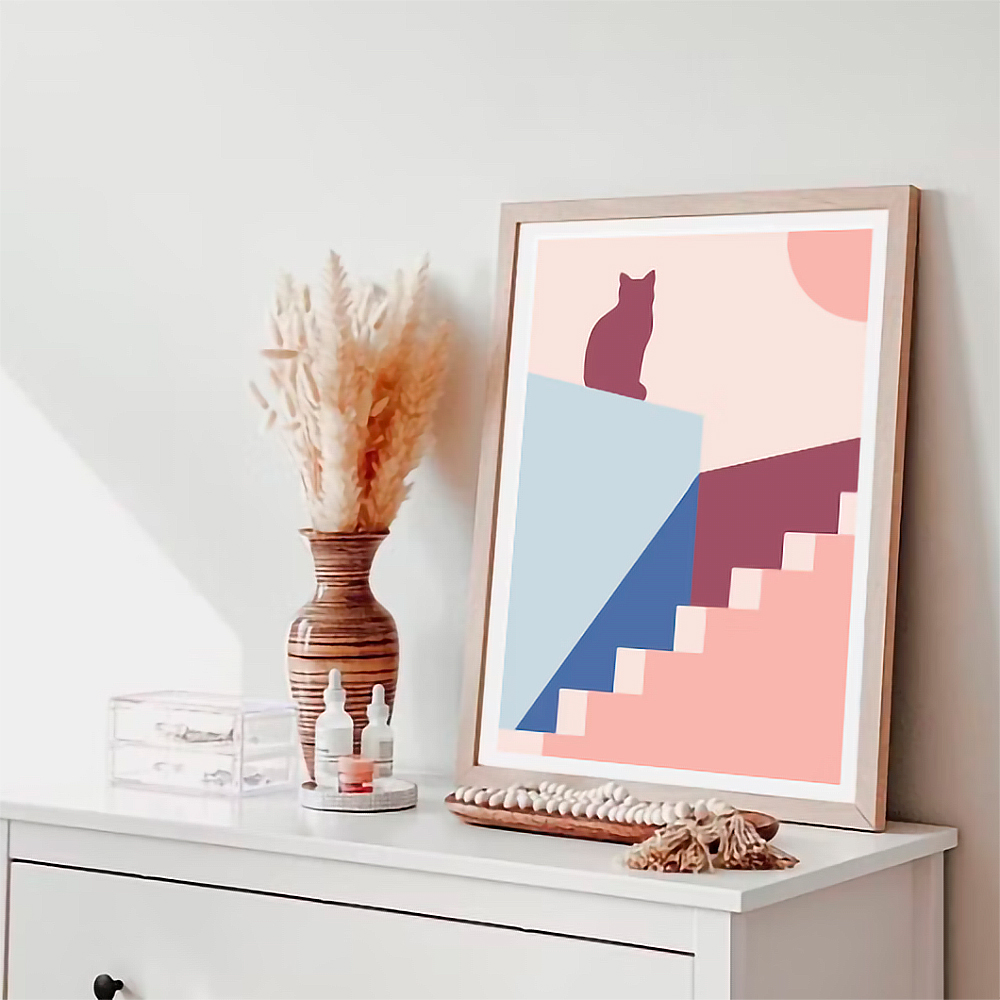 Cat On Stairs — boho travel poster