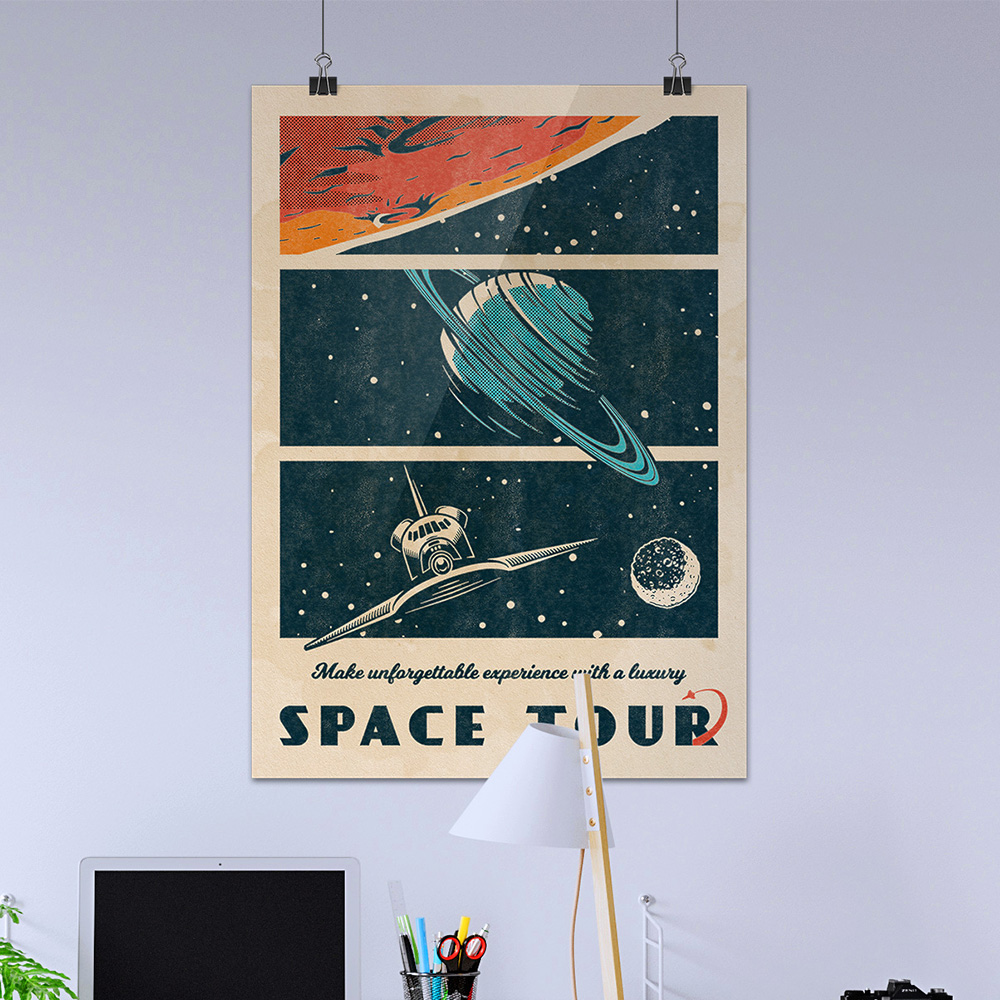 Space Tour — Vintage space poster, retro space art, propaganda poster, retrofuturism art, retro sci-fi