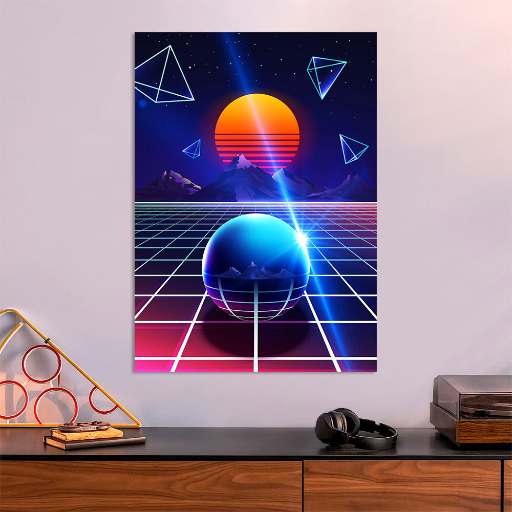 Neon sunset and sphere