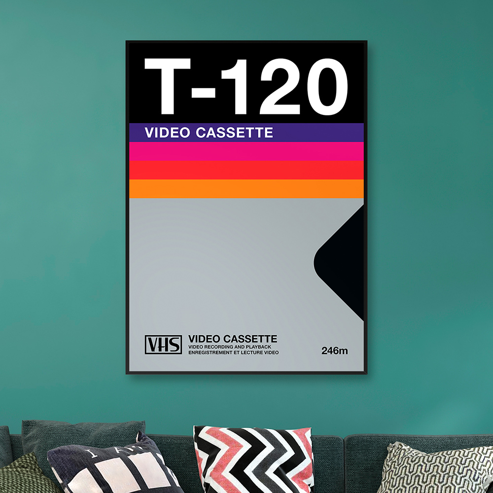 Retrowave poster: VHS cassette case T-120 [retrowave/vaporwave] — 80s poster, aesthetic poster, retrowave art print