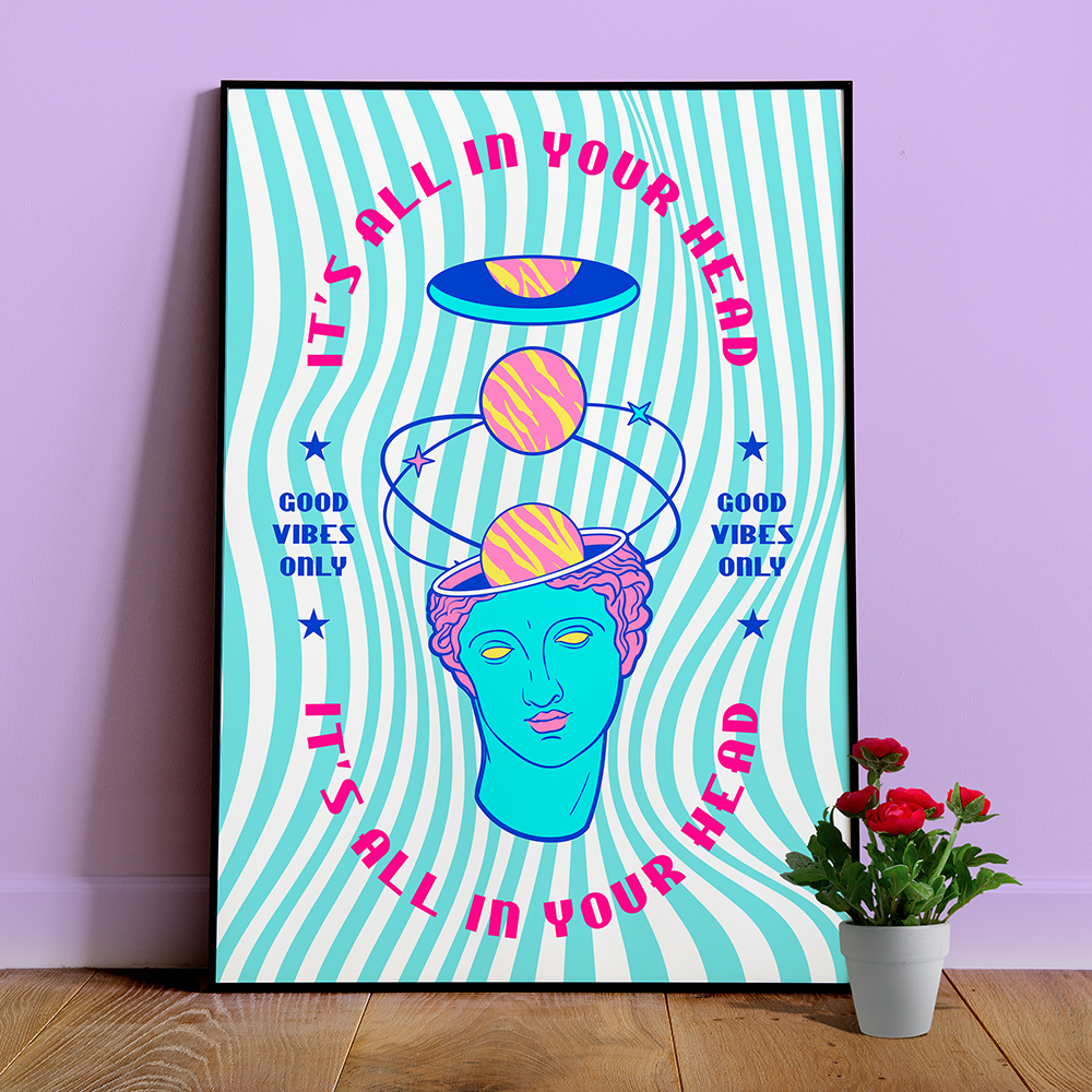 Retrowave poster/Vaporwave print: Good vibes only — anime poster, aesthetic poster, video game poster, neon light, 90s decor