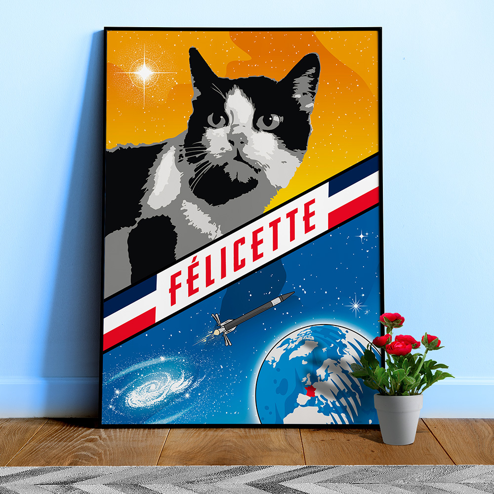 Felicette, First cat in space, France, 1963 — Vintage space poster, retro space art