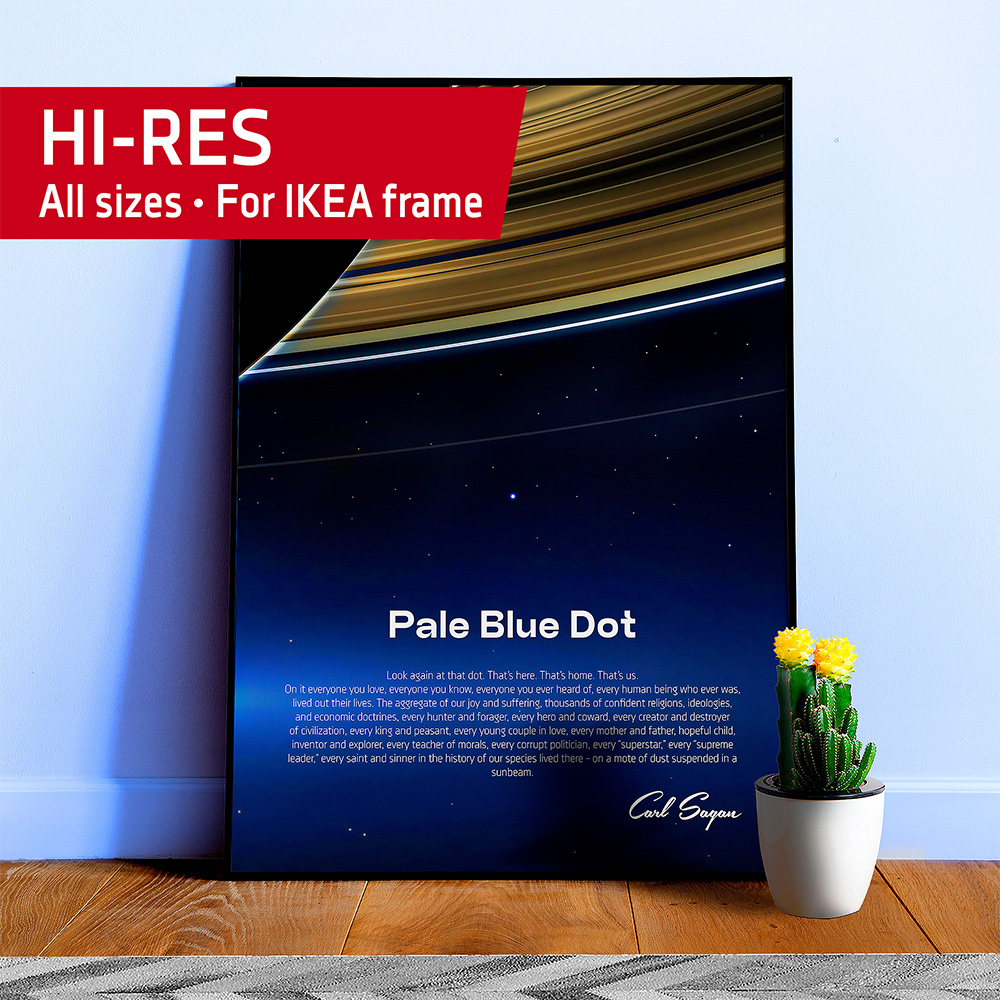 Pale Blue Dot poster, Saturn, NASA Cassini mission, 2013 — Space poster