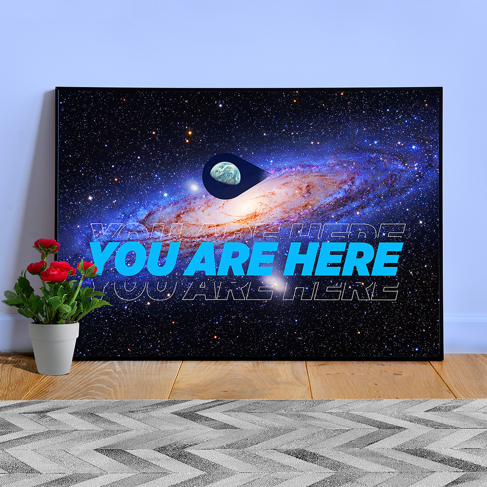You are here: Milky Way galaxy map and Earth — space poster, science poster, galactic map