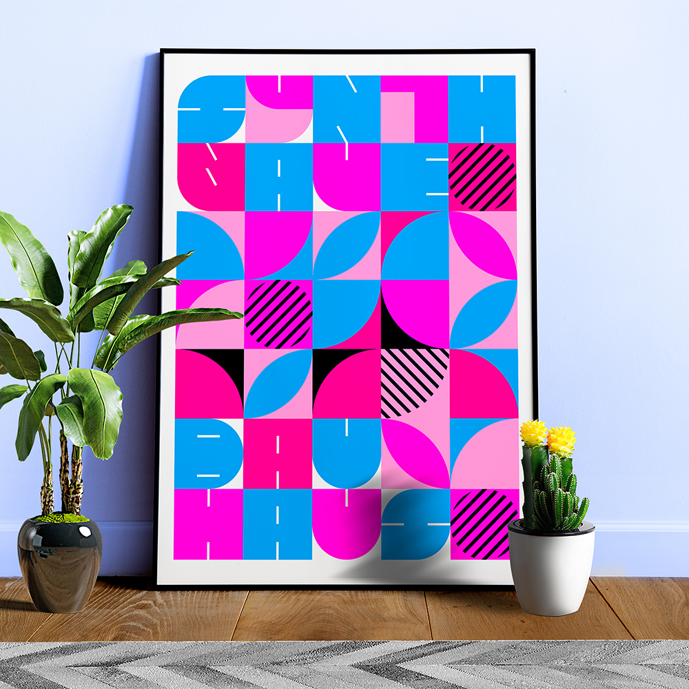 Bauhaus Synthwave #2 poster — abstract poster, retrowave print, vaporwave