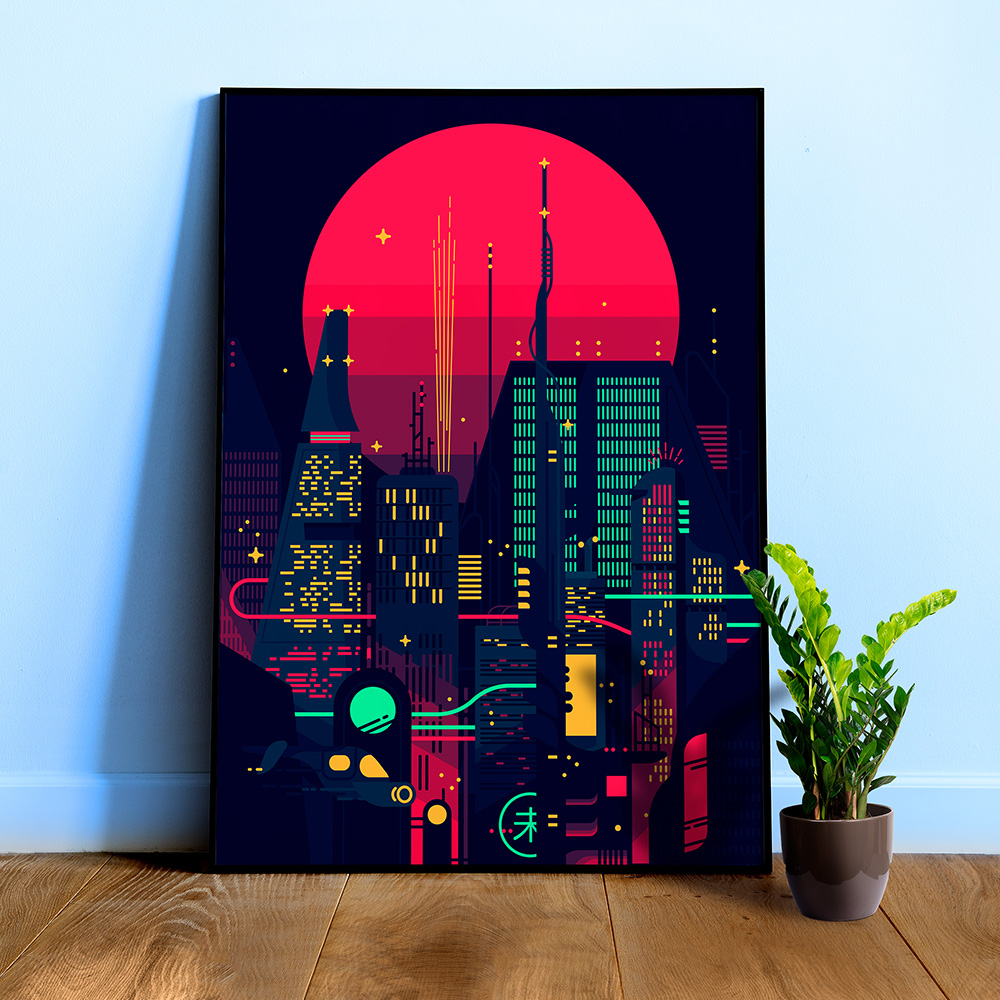 Synthwave Neon City (Bladerunner 1982 style) [synthwave/vaporwave/cyberpunk] — aesthetic poster, retrowave poster
