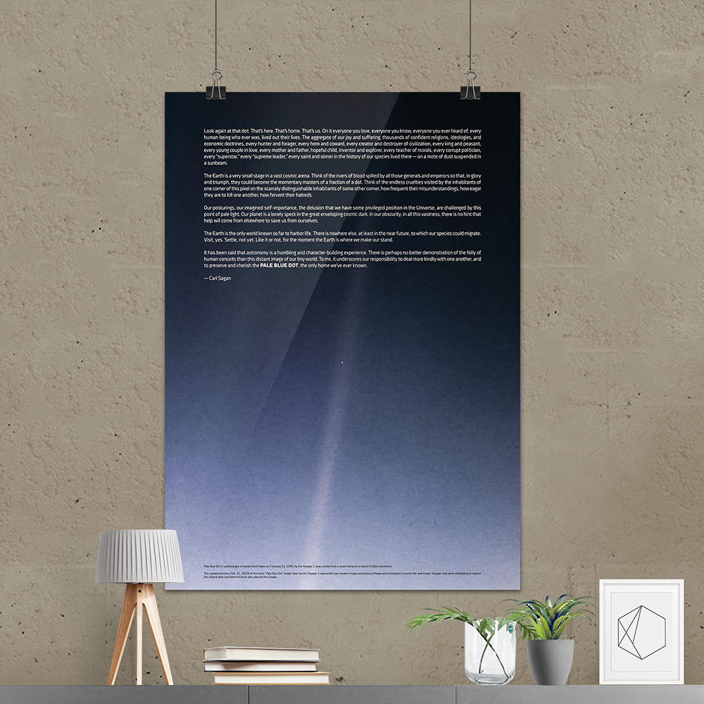 Pale Blue Dot poster, NASA Voyager 1 (2020 revision) with Carl Sagan quote — Space poster