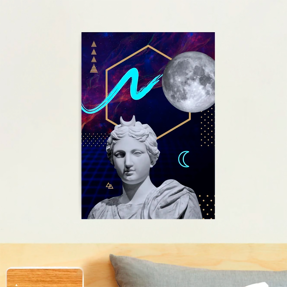Ancient Gods and Planets: Moon (lat.: Luna, gr.: Selene) [synthwave/vaporwave/retrowave/cyberpunk] Photographic Print
