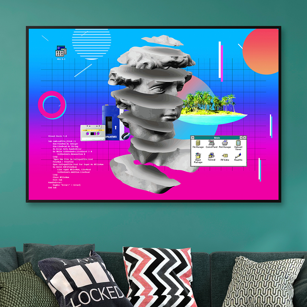 Retrowave 80s poster: Windows 3.1, 1992 (synthwave/vaporwave/retrowave) — poster