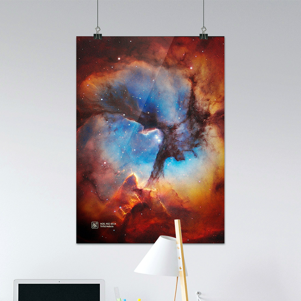 Trifid Nebula M20, NGC 6514, NASA Hubble Space Telescope. No text — space poster