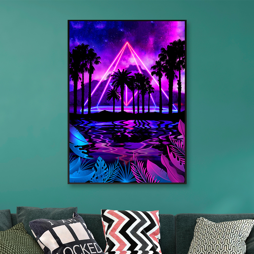 Neon palms landscape: Pyramid [synthwave/vaporwave/cyberpunk] — Aesthetic poster, retrowave poster