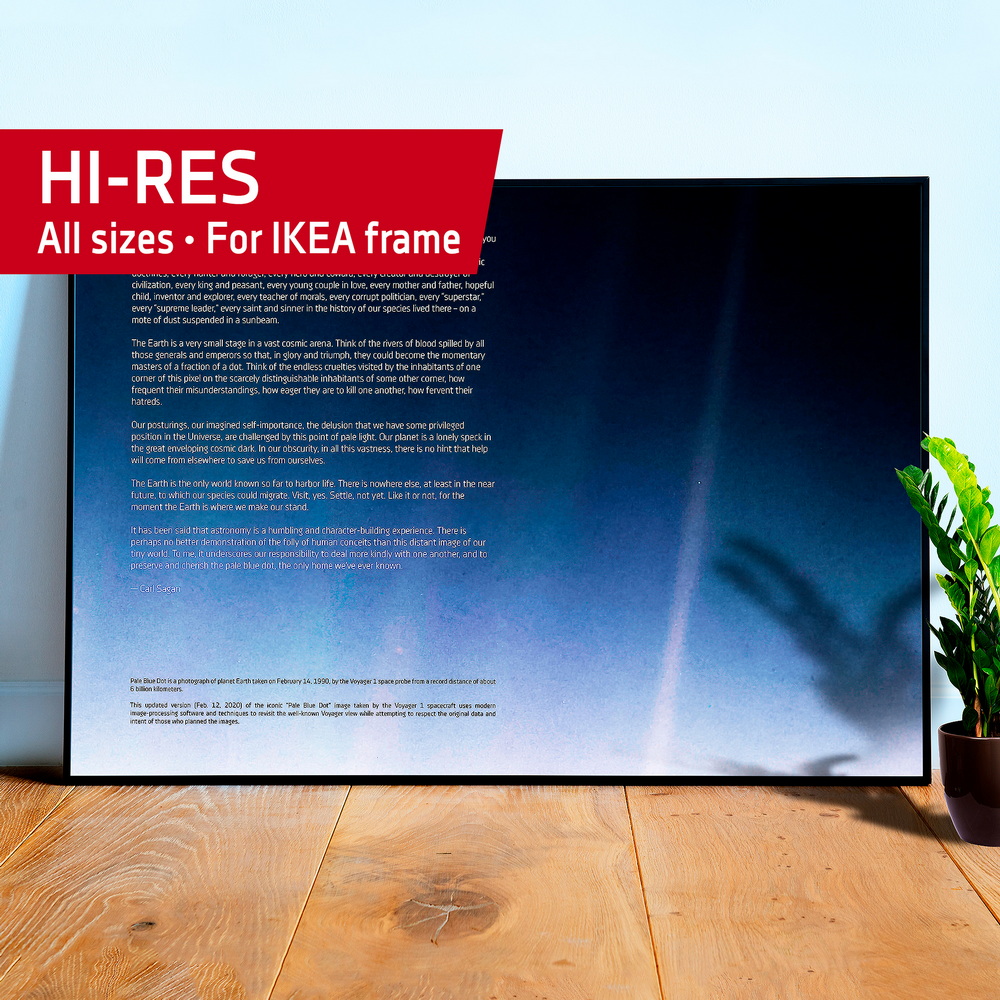 Pale Blue Dot poster, Voyager 1 (2020 revision) with Carl Sagan quote — Space poster