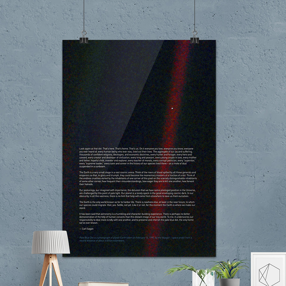 Pale Blue Dot poster, Carl Sagan quote print, NASA Voyager 1 with quote — Space poster