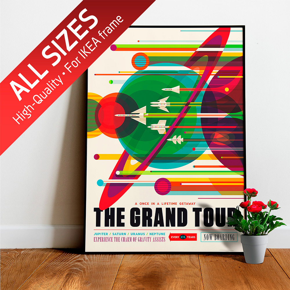 The Grand Tour: Jupiter, Saturn, Uranus, Neptune (NASA Visions of the Future) — vintage space poster