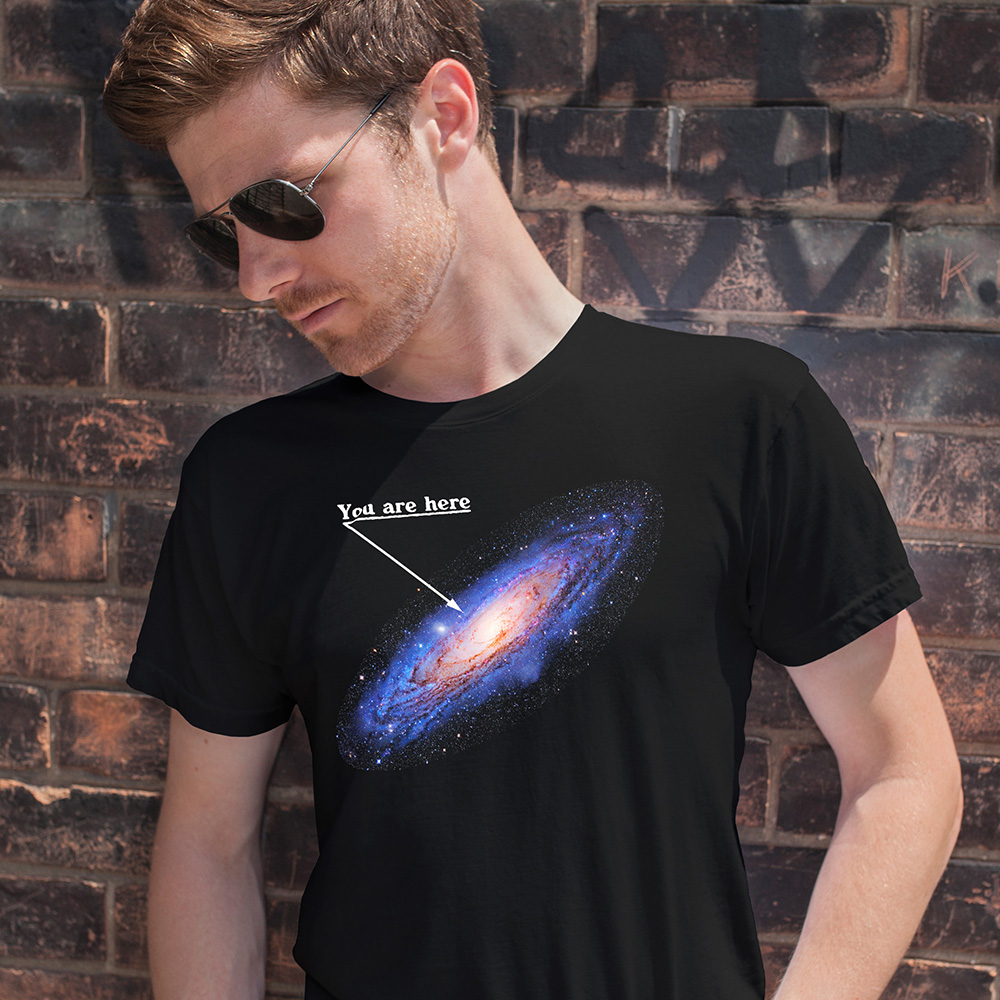 You are here: Milky Way galaxy map — Short-Sleeve Unisex T-Shirt, space t-shirt, star map