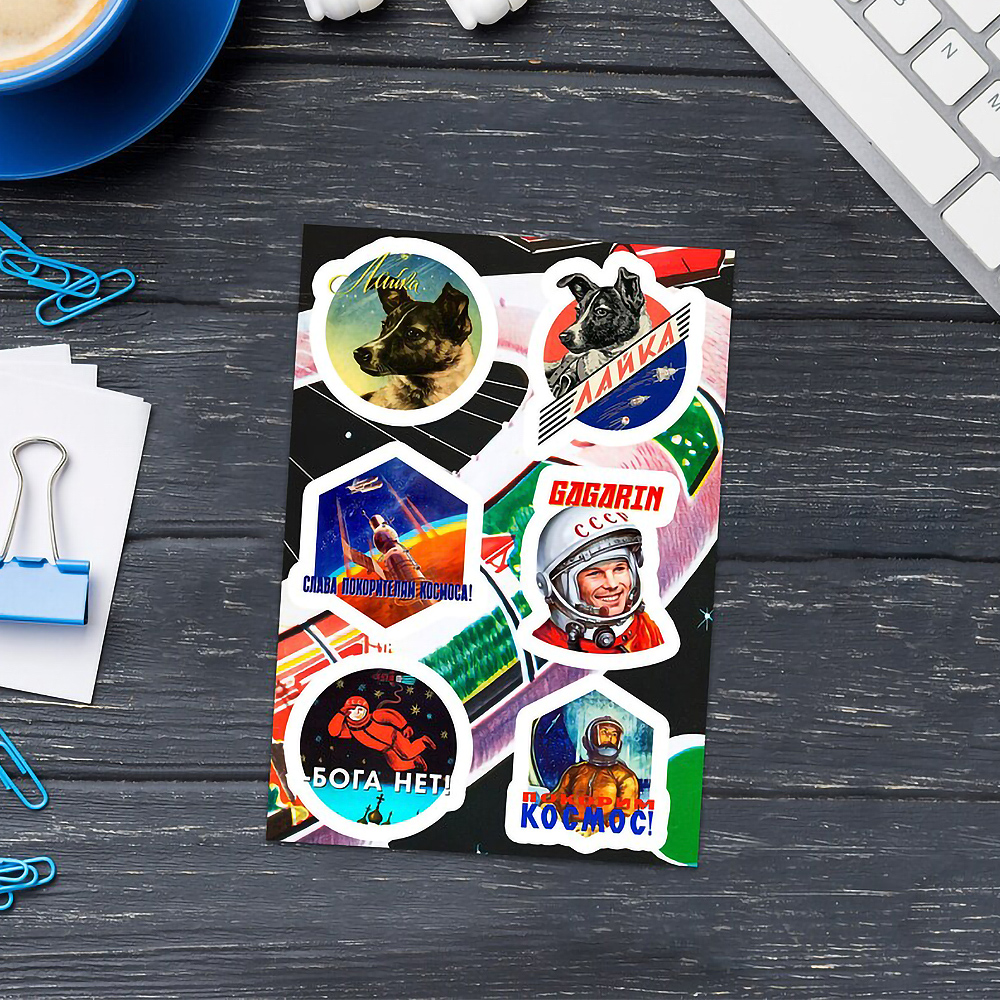 Soviet vintage space stickers/Laika stickers/Gagarin stickers — Space stickers